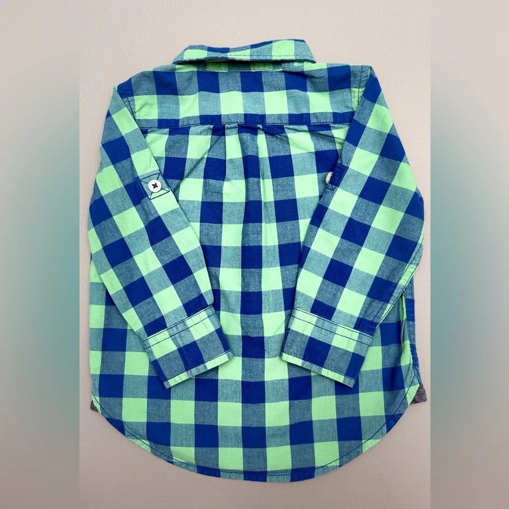GAP Kids Blue and Green Checkered Button-Down Shirt